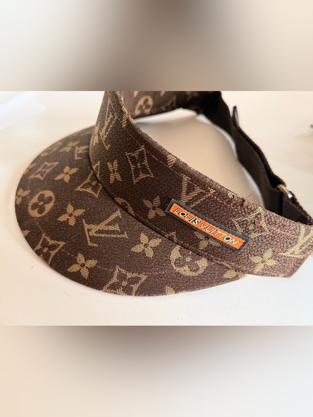 UNBRANDED Brown & Beige Monogram Visor with Orange Logo Tag